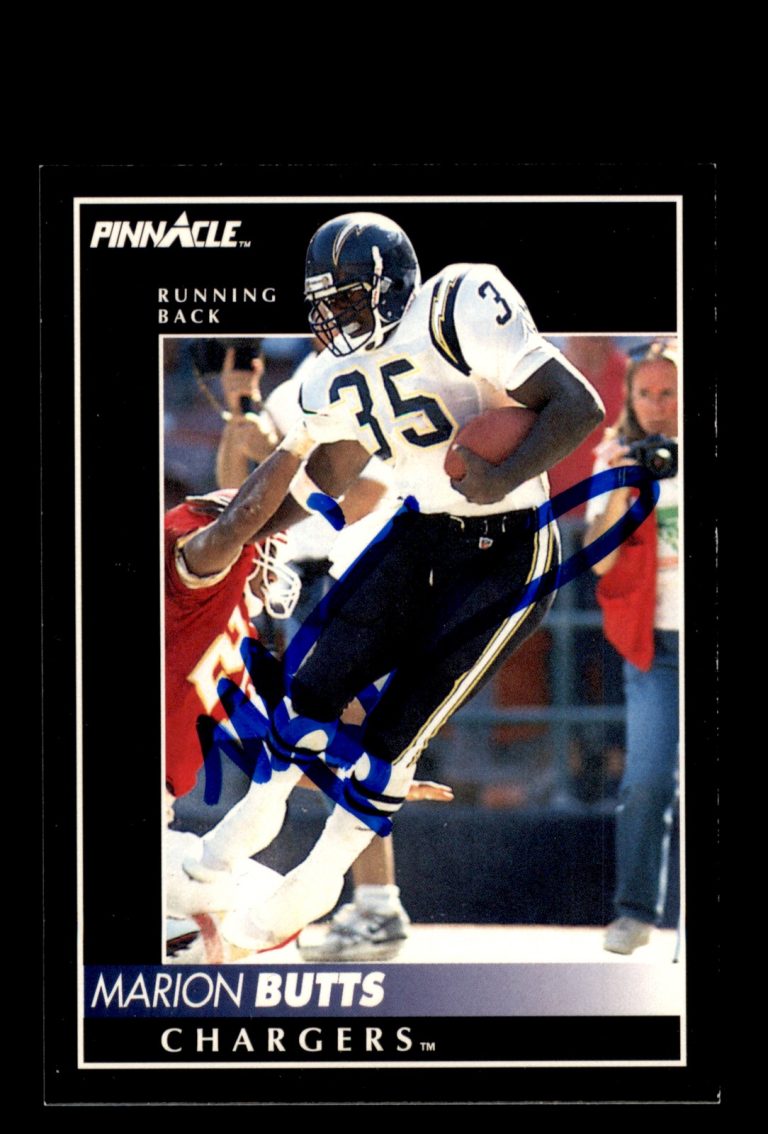 Signed Football Card Auto Marion Butts 1992 Pinnacle #34 San Diego Chargers