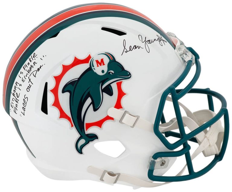 Sean Young Signed Dolphins Riddell Full Size Rep Helmet w/Multiple INSC (SS COA)