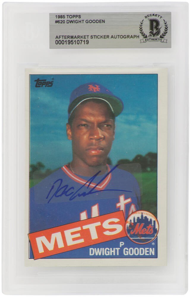 Dwight Gooden Signed Mets 1985 Topps Rookie Card #620 - (Beckett / Auto Sticker)