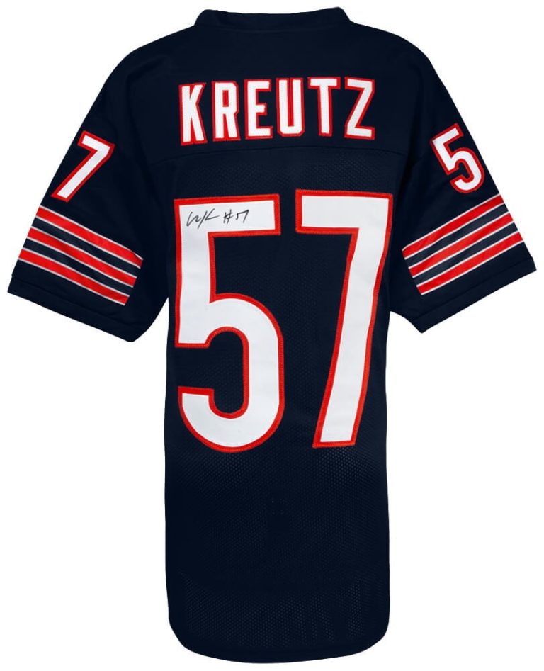 Olin Kreutz (BEARS) Signed Navy Custom Football Jersey - (SCHWARTZ SPORTS COA)