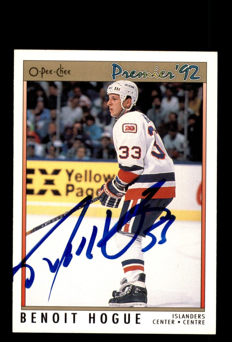 Signed Hockey Card Auto Benoit Hogue 1991-92 O-Pee-Chee Premier #179 Islanders
