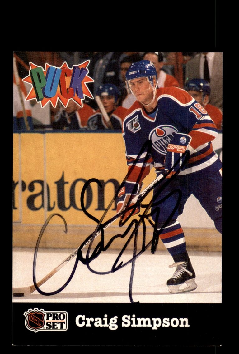 Signed Hockey Card Auto Craig Simpson 1991-92 Pro Set PUCK #9 Edmonton Oilers