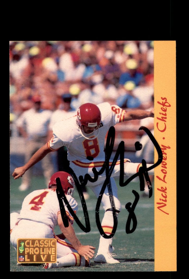 Signed Football Card Auto Nick Lowery 1993 Pro Line Live #118 Kansas City Chiefs