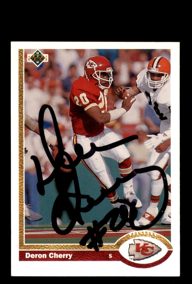 Signed Football Card Auto Deron Cherry 1991 Upper Deck #374 Kansas City Chiefs