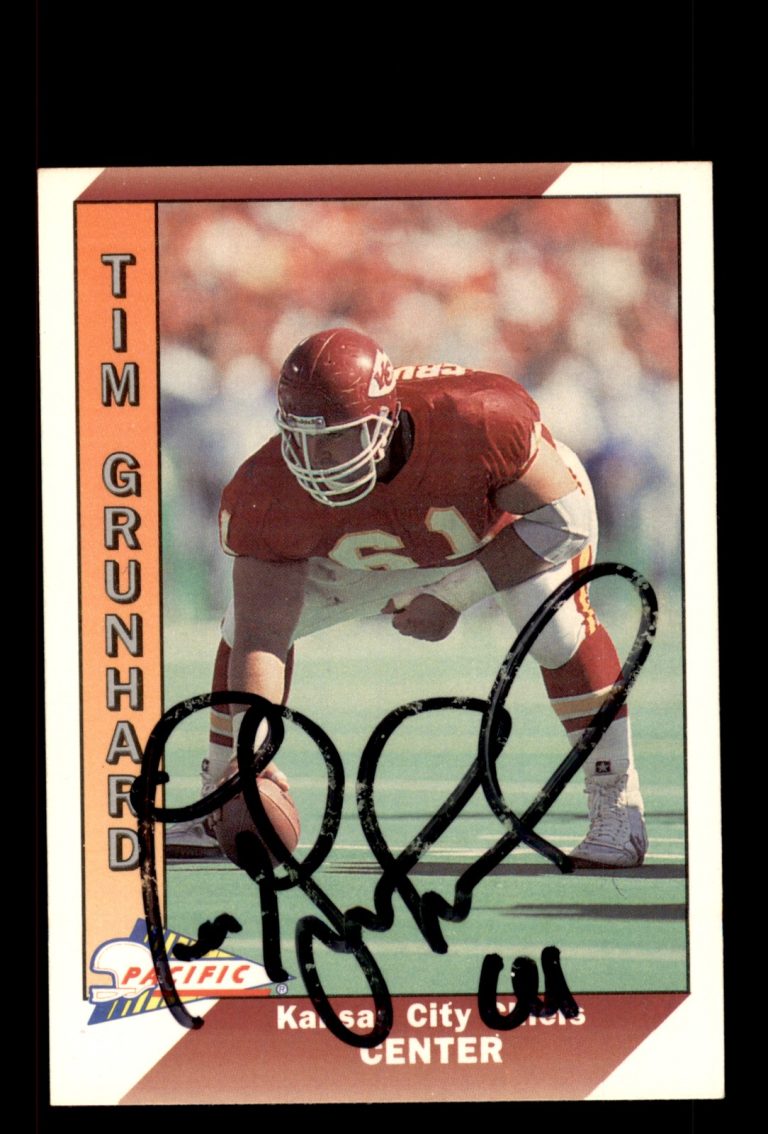 Signed Football Card Auto Tim Grunhard 1991 Pacific #208 Kansas City Chiefs