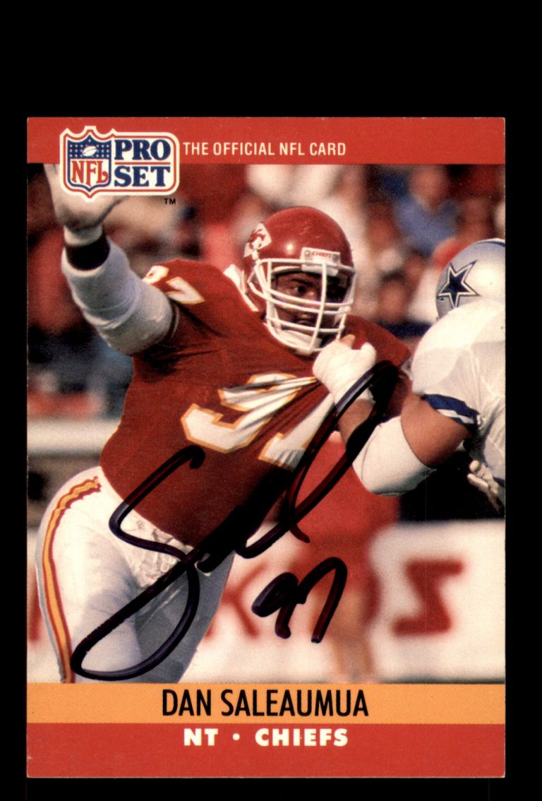 Signed Football Card Auto Dan Saleaumua 1990 Pro Set #535 Kansas City Chiefs
