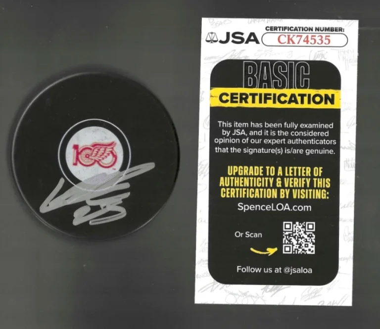 Lucas Raymond Signed Detroit Red Wings Centennial 100th Puck JSA COA