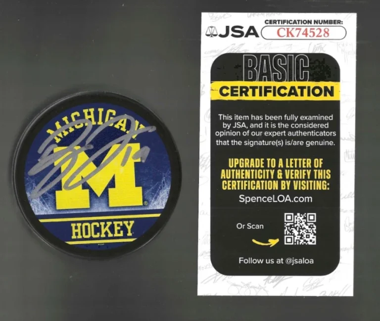 Dylan Larkin Signed Michigan Wolverines Souvenir Puck Detroit Red Wings JSA COA