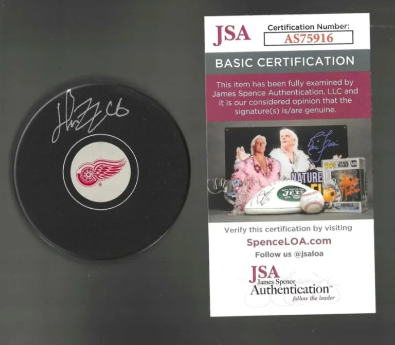 Henrik Zetterberg Signed Detroit Red Wings Small Logo Puck JSA COA