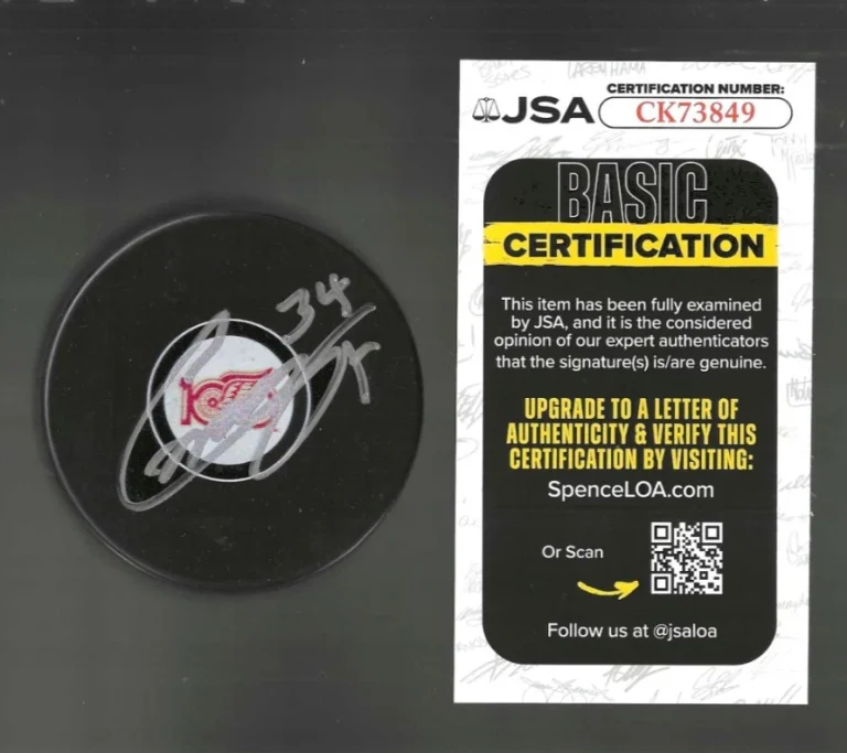 Carter Mazur Signed Detroit Red Wings Centennial 100th Puck JSA COA