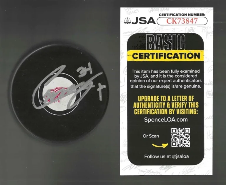 Carter Mazur Signed Detroit Red Wings Puck JSA COA