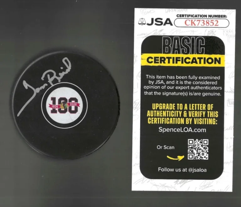 Tom Reid Signed Chicago Blackawks Centennial 100th Puck JSA COA