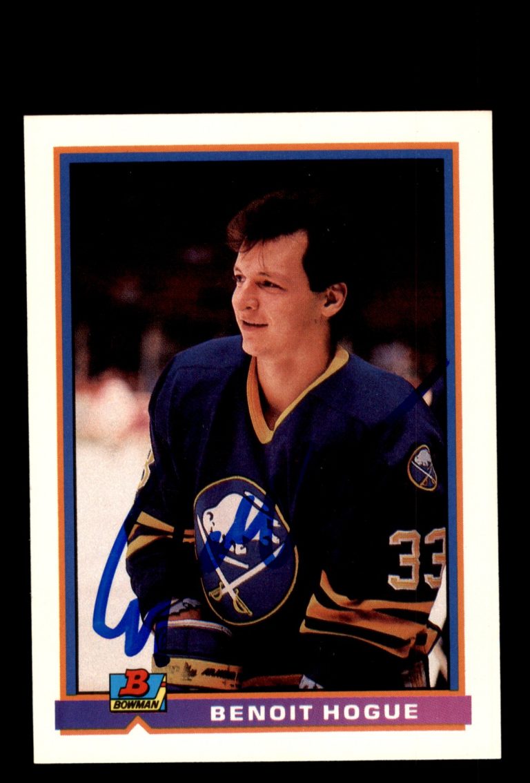 Signed Hockey Card Auto Benoit Hogue 1991-92 Bowman #38 Buffalo Sabres