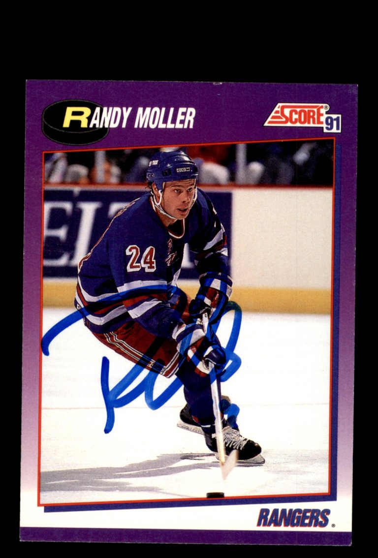 Signed Hockey Card Auto Randy Moller 1991-92 Score #79 New York Rangers