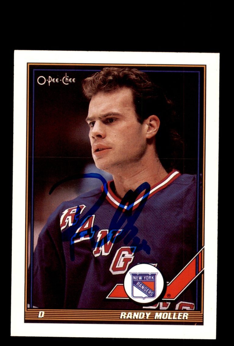 Signed Hockey Card Auto Randy Moller 1991-92 O-Pee-Chee #371 New York Rangers