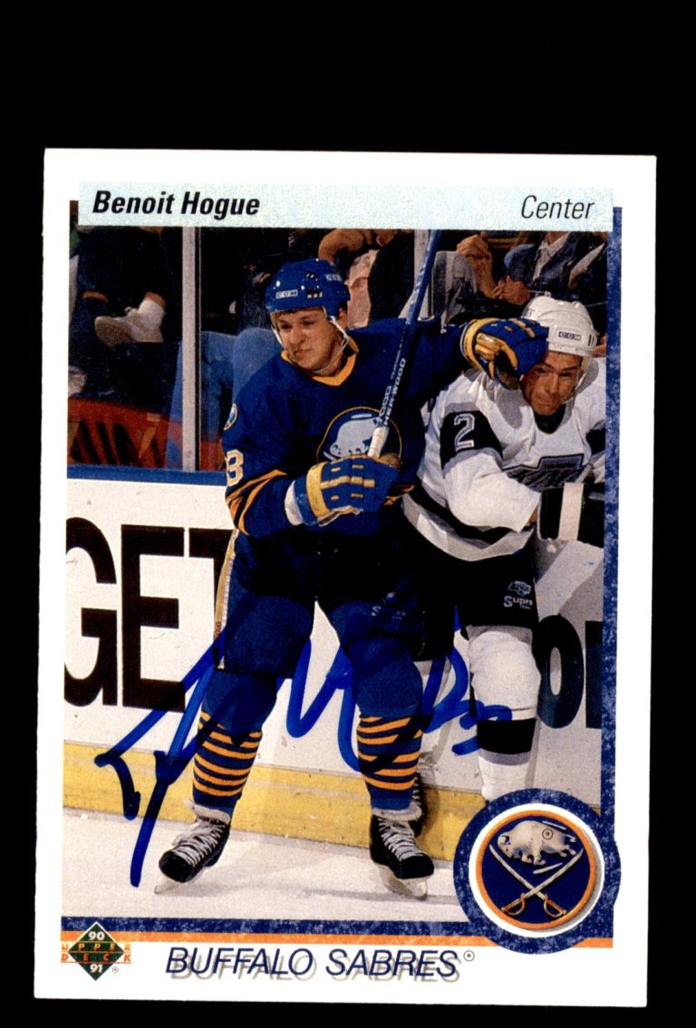 Signed Hockey Card Auto Benoit Hogue 1990-91 Upper Deck #402 Buffalo Sabres