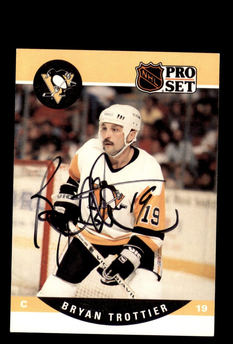 Signed Hockey Card Auto Bryan Trottier 1990-91 Pro Set #511 Pittsburgh Penguins