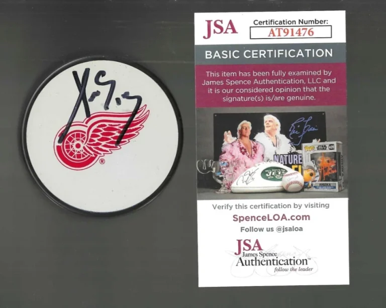 Pavel Datsyuk Signed Detroit Red Wings White Logo Puck JSA COA