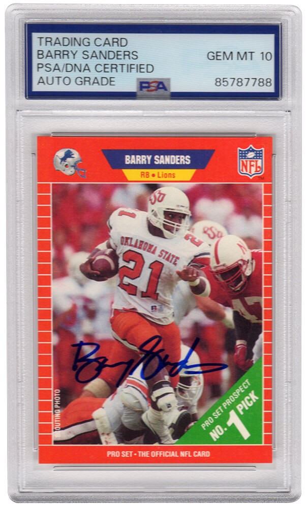 Barry Sanders Signed 1989 Pro Set Football Rookie Card #494 - (PSA / Auto 10)