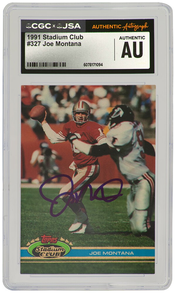 Joe Montana Signed 49ers 1991 Stadium Club Card #327 - (CGC x JSA Encapsulated)