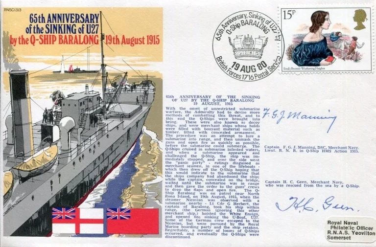 F. G. J. Manning HMS Action Captain H. C. Geen Q-Ship WWII War Signed Autograph