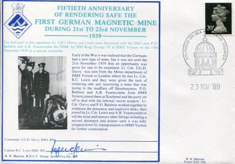 Captain R. C. Lewis Rending Safe German Magnetic Mine WWII War Signed Autograph