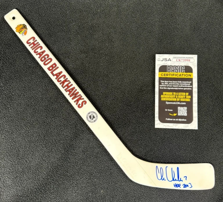 Chris Chelios Signed Chicago Blackhawks Plastic Mini Stick JSA COA