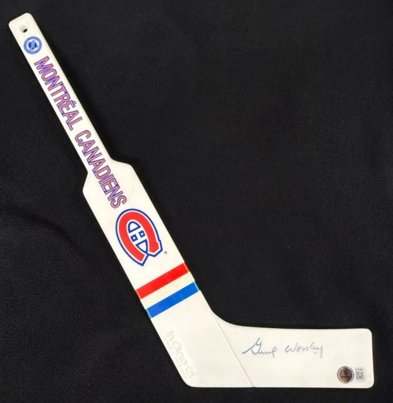 Gump Worsley Signed Montreal Canadiens Plastic Mini Goalie Stick #2 Beckett COA