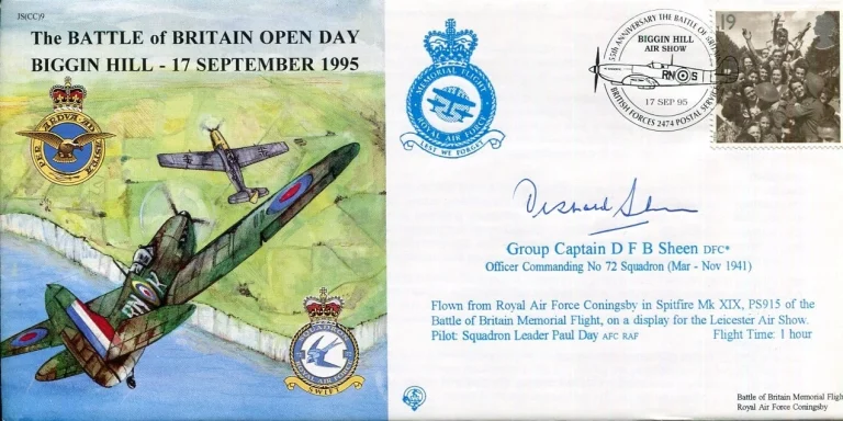 Desmond Sheen RAF WWII War Ace Fighter Battle of Britain Signed Autograph FDC
