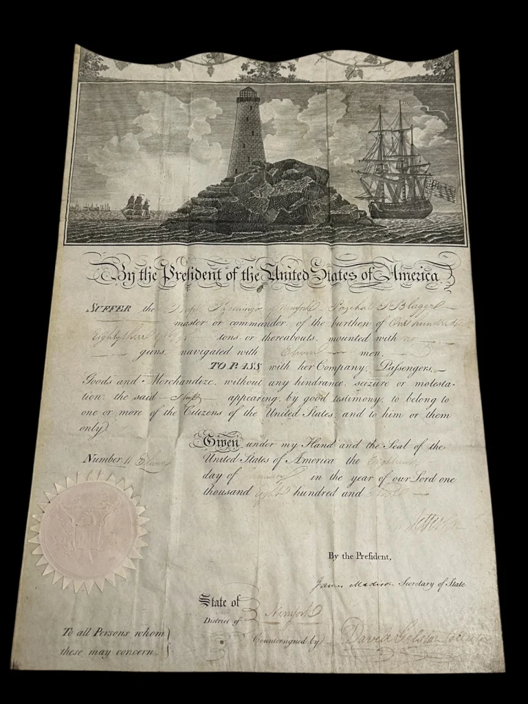 Thomas Jefferson James Madison US President Signed Autograph Ship Passport Docum
