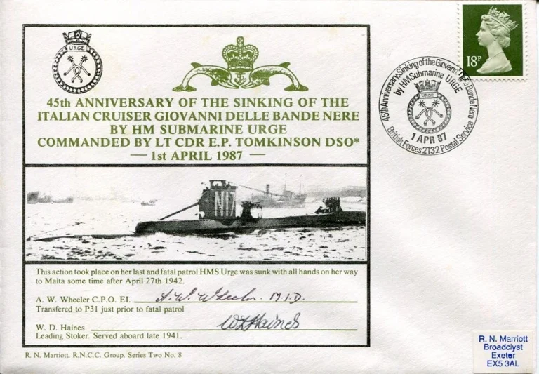 A. W. Wheeler W. D. Haines HMS Submarine Urge WWII War Signed Autograph
