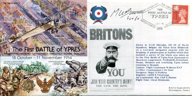 Flight Lieutenant M Baines RAF WWI War First Battle Of Ypres Signed Autograph