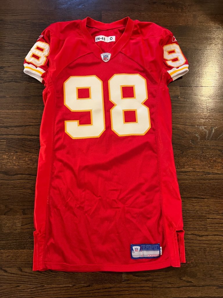 KANSAS CITY CHIEFS GAME USED ? ISSUED FOOTBALL JERSEY NO NAME PRO CUT RED #98