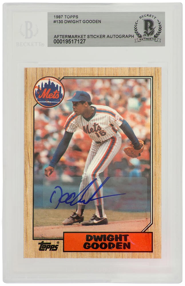 Dwight Gooden Signed Mets 1987 Topps Rookie Card #130 - (Beckett / Auto Sticker)