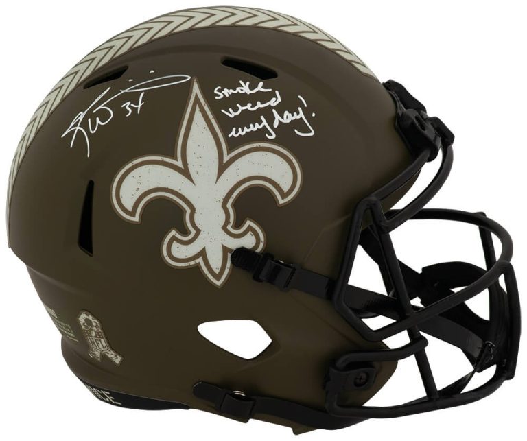 Ricky Williams Signed Saints SALUTE Riddell Full Size Rep Helmet w/Weed (SS COA)
