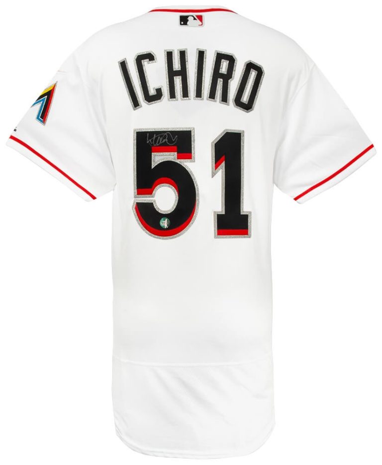 Ichiro Suzuki Signed Marlins White Majestic Auth Baseball Jersey - (ICHIRO COA)