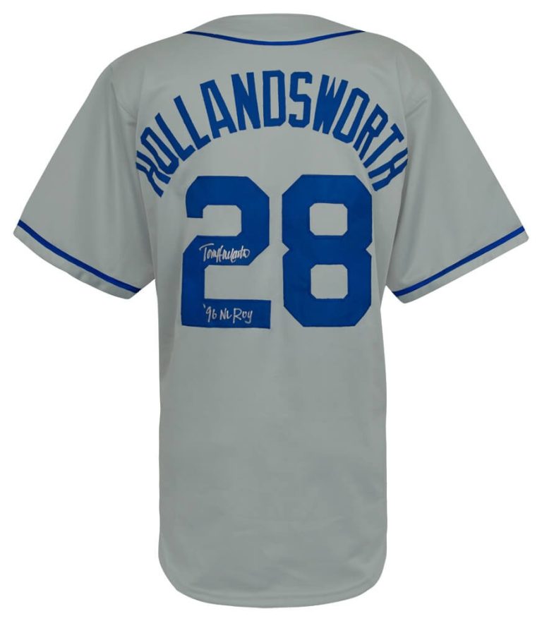 Todd Hollandsworth Signed Grey Custom Baseball Jersey w/96 NL ROY (SCHWARTZ COA)