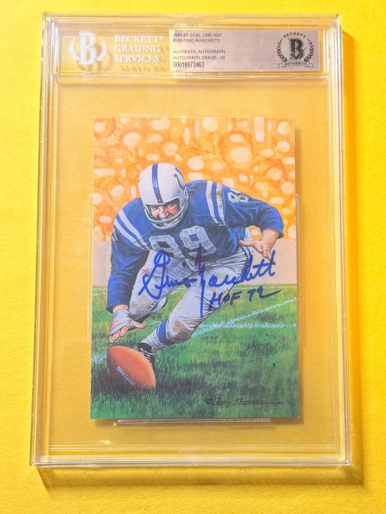 1989 GOAL LINE HOF GINO MARCHETTI #166 SIGNED ART CARD BGS AUTHENTIC 