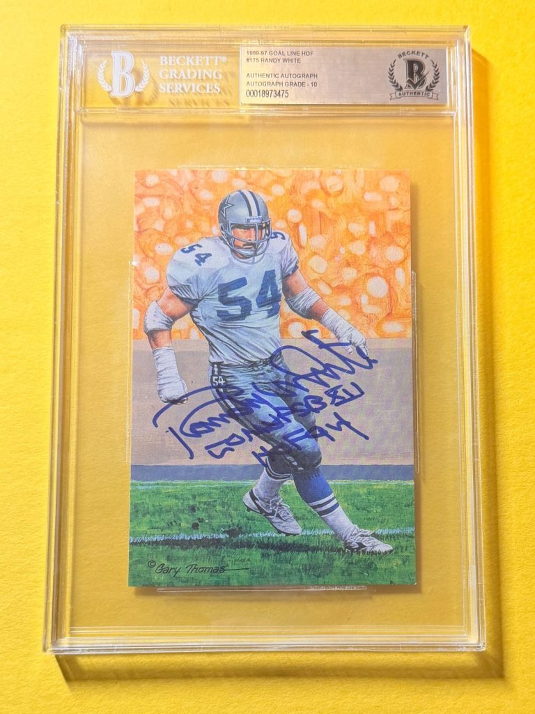 1989 GOAL LINE HOF RANDY WHITE #175 SIGNED ART BECKETT AUTHENTIC 10 
