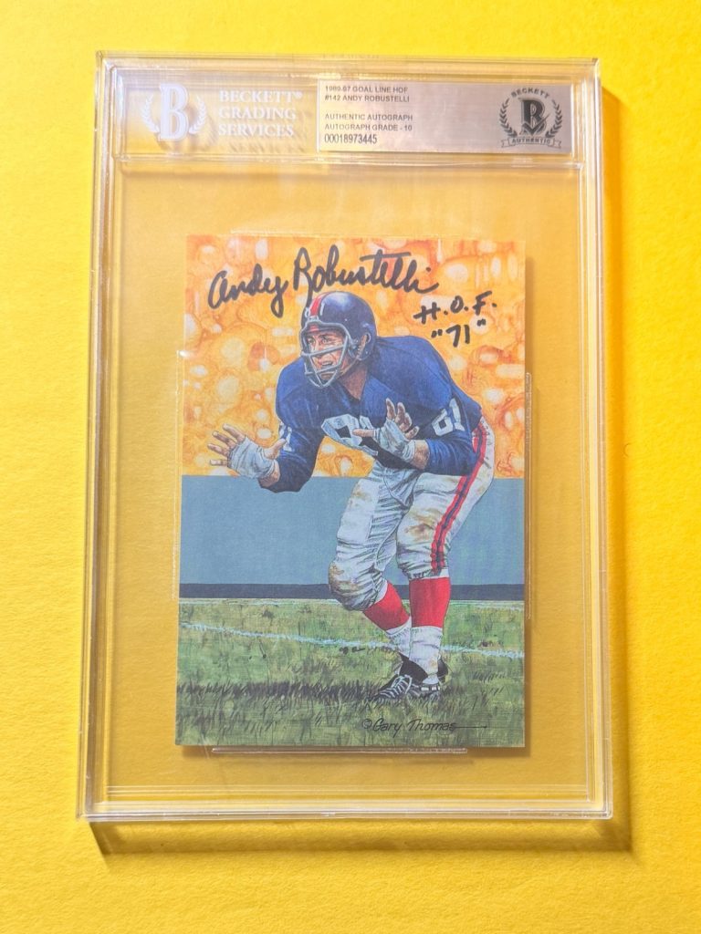 1989 GOAL LINE HOF ANDY ROBUSTELLI #142 SIGNED ART BECKETT AUTHENTIC 10 