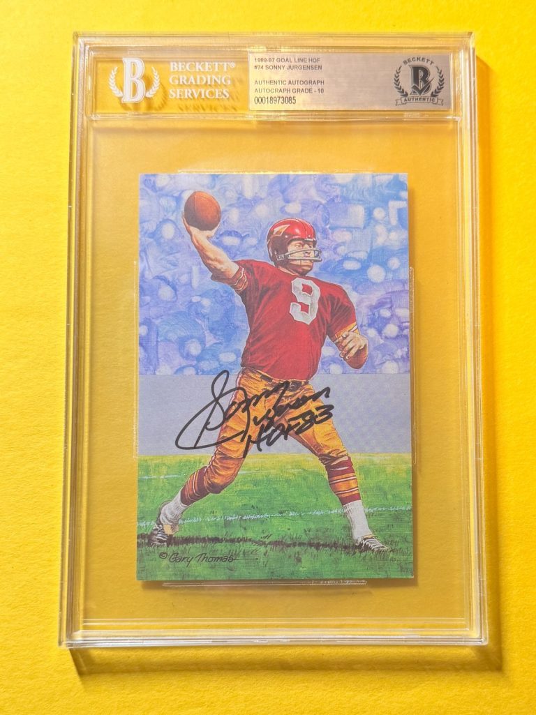 1989 GOAL LINE HOF SONNY JURGENSEN #74 SIGNED ART BECKETT AUTHENTIC 10 