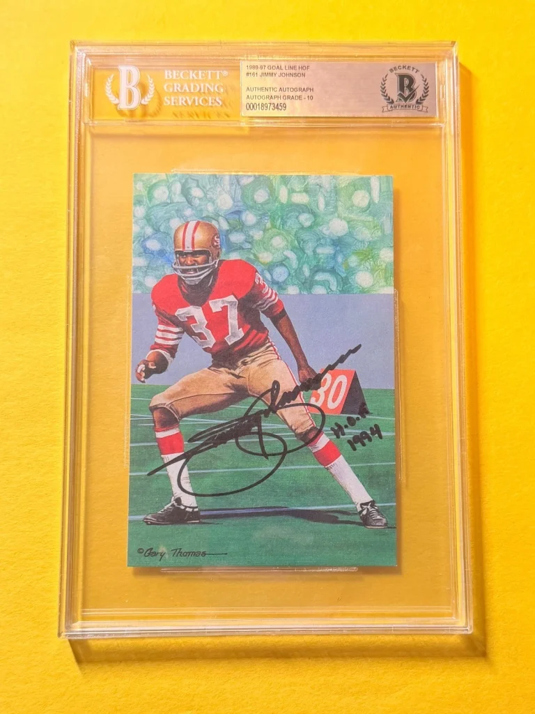 1989 GOAL LINE HOF JIMMY JOHNSON #161 SIGNED ART BECKETT AUTHENTIC 10 