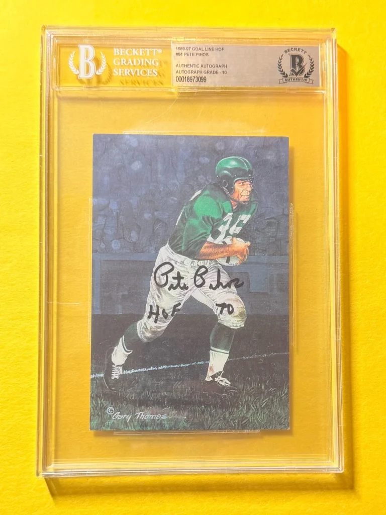 1989 GOAL LINE HOF PETE PIHOS #84 SIGNED ART BECKETT AUTHENTIC 10 