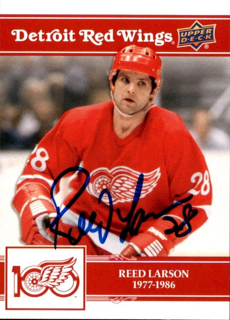 Reed Larson Signed 2025/26 Upper Deck Detroit Red Wings Centennial Cougars Card