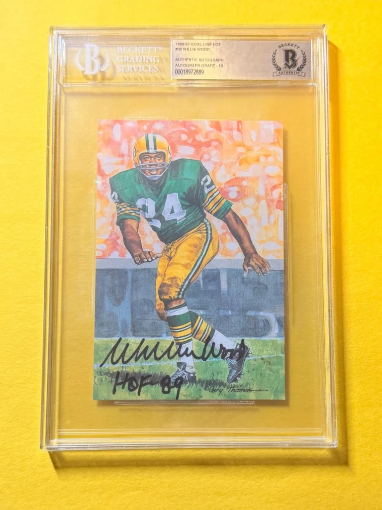 1989 GOAL LINE HOF WILLIE WOOD #30 SIGNED ART BECKETT AUTHENTIC 10 