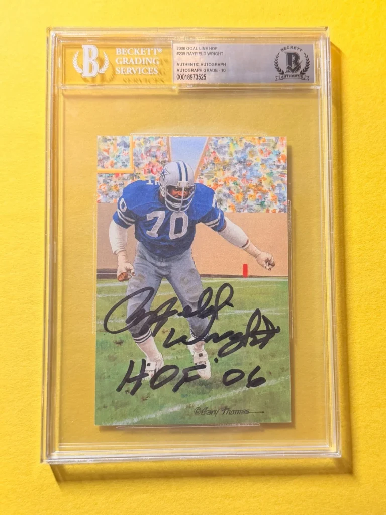 2006 GOAL LINE HOF RAYFIELD WRIGHT #235 SIGNED ART BECKETT AUTHENTIC 10 