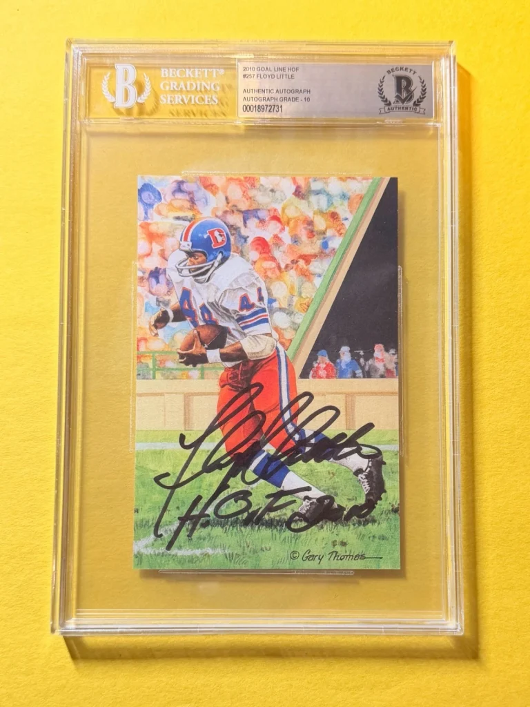 2010 GOAL LINE HOF FLOYD LITTLE #257 SIGNED ART BECKETT AUTHENTIC 10 