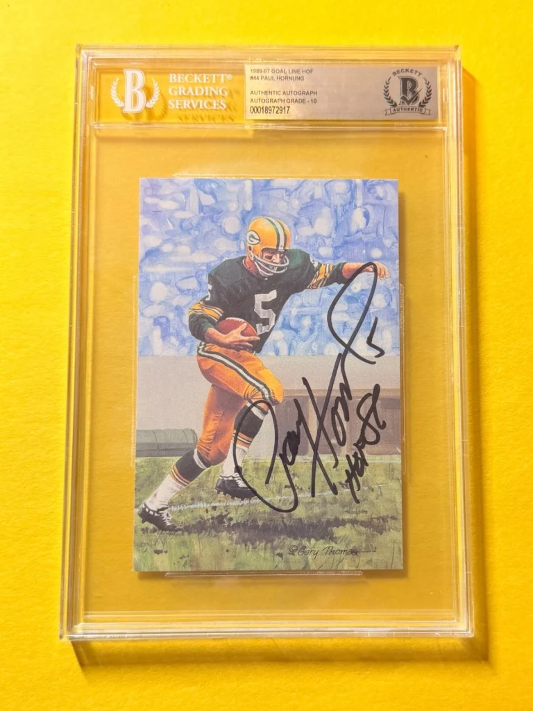 1989 GOAL LINE HOF PAUL HORNUNG #44 SIGNED ART BECKETT AUTHENTIC 10 