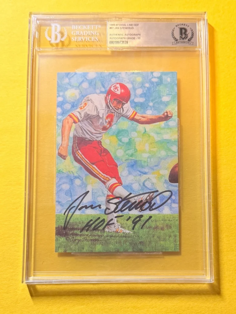 1989 GOAL LINE HOF JAN STENERUD #87 SIGNED ART BECKETT AUTHENTIC 10 