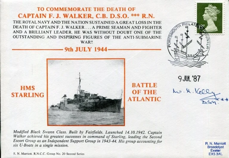 William H Kelly DSM WWII War HMS Starling Royal Navy Signed Autograph